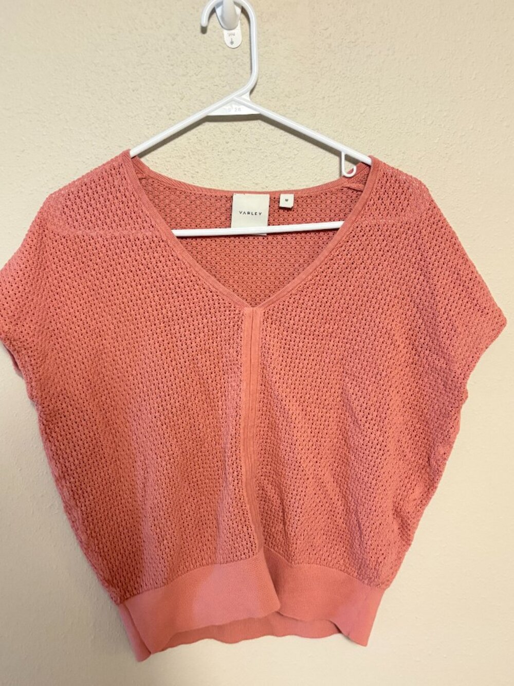 Varley Callie Open Knit V-Neck Top Anise Flower Pink Size M